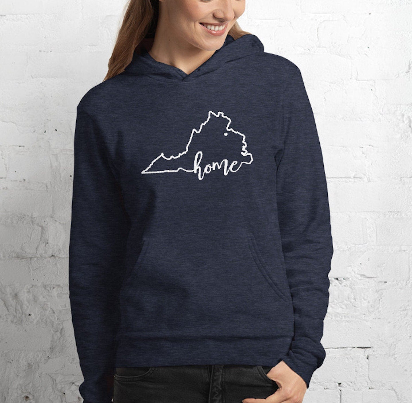 Virginia Home hoodie (with heart on hometown)