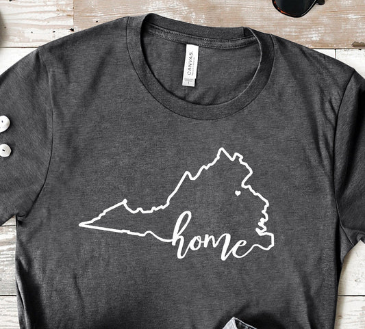 Virginia Home tshirt (with heart placed on hometown)