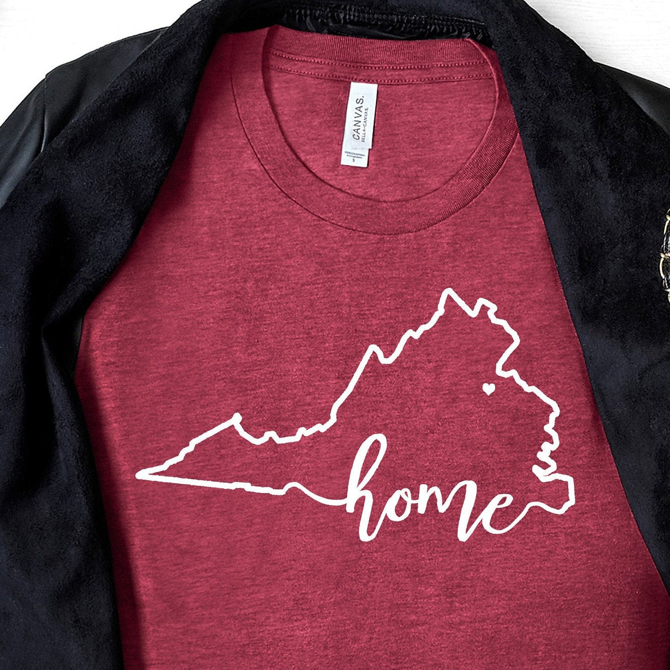 Virginia Home tshirt (with heart placed on hometown)